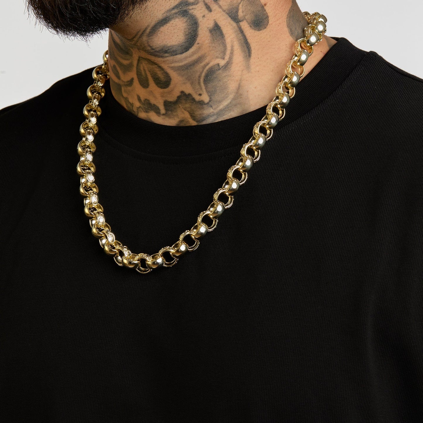 Bold Gold Finish Bracelets 24" / Gold Pattern & Plain Belcher Chain 13mm - Gold