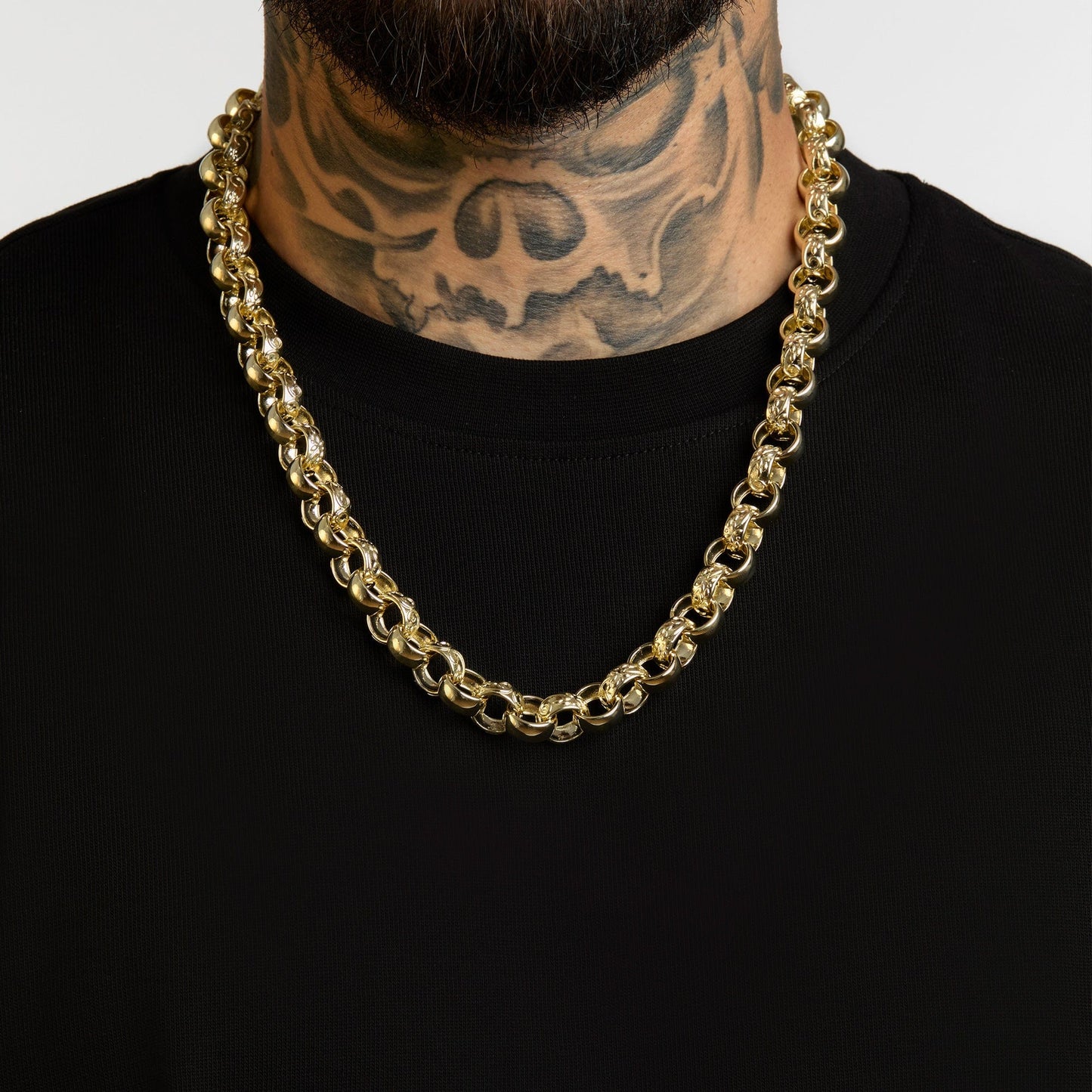 Bold Gold Finish Bracelets 24" / Gold Pattern & Plain Belcher Chain 13mm - Gold