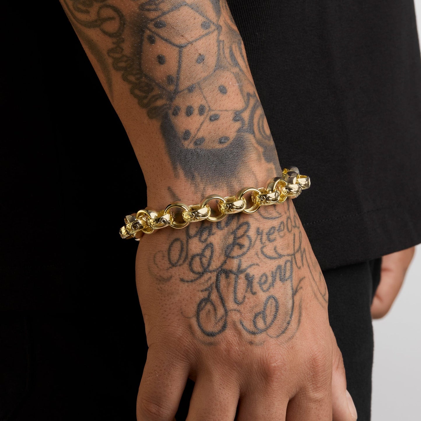 Bold Gold Finish Bracelets 9" / Gold Pattern & Plain Belcher Bracelet 13mm - Gold