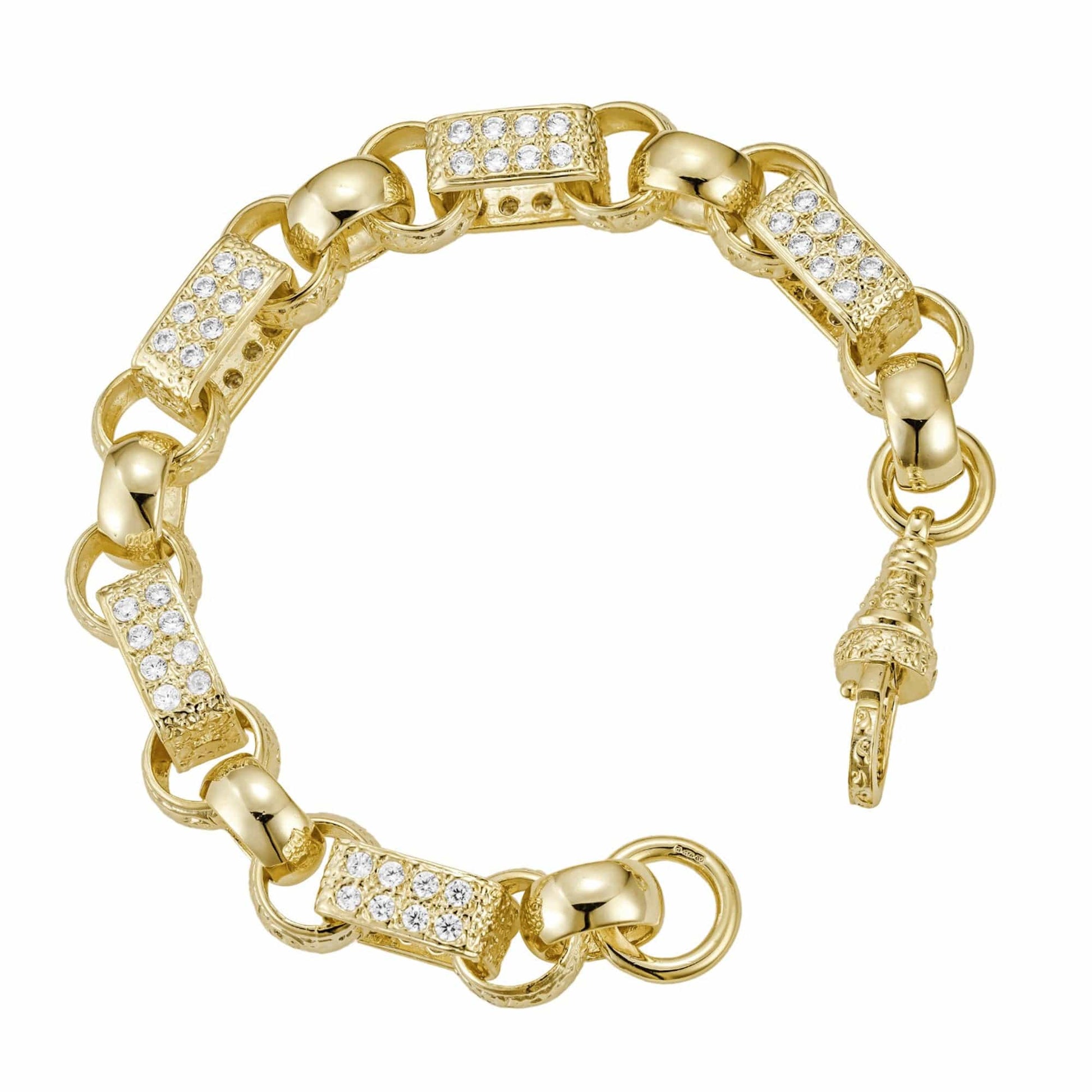 Big & Bold Bracelets Diamond Patterned Gypsy Link Bracelet 15mm - Gold (Albert Clasp)