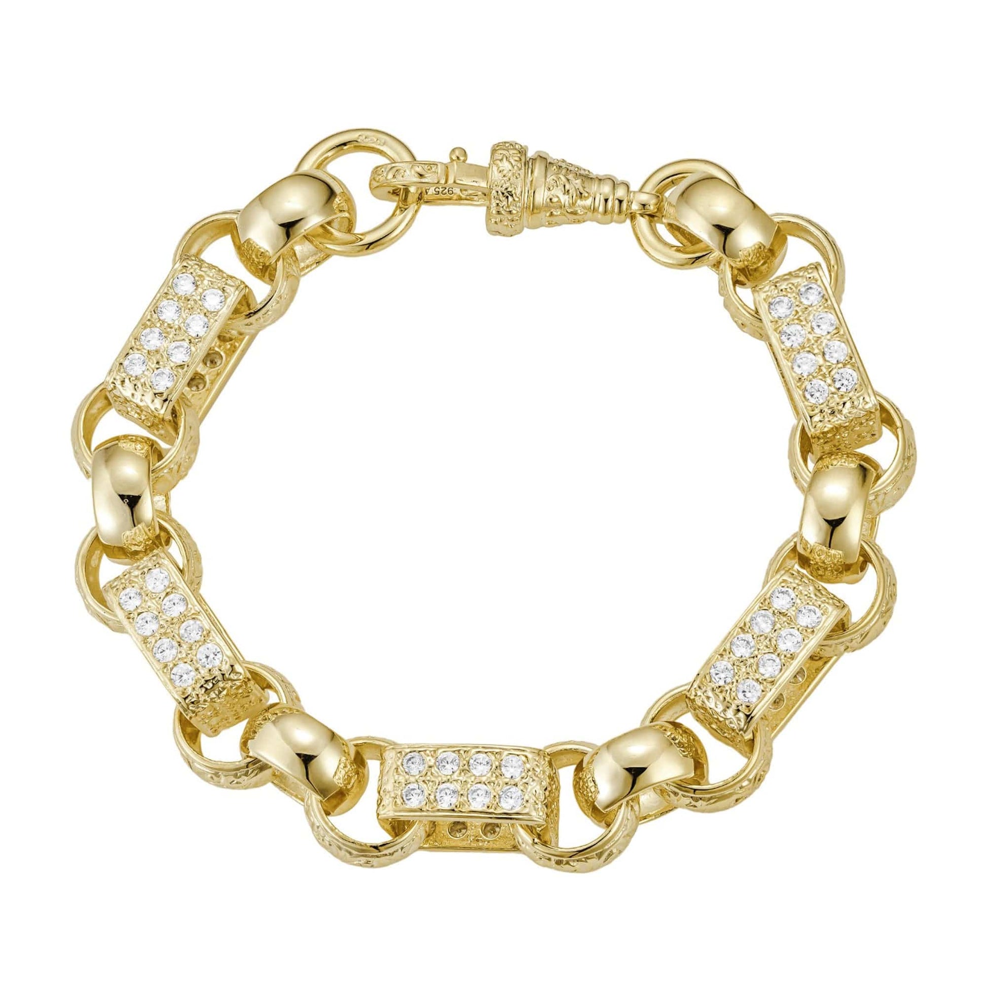Big & Bold Bracelets Diamond Patterned Gypsy Link Bracelet 15mm - Gold (Albert Clasp)