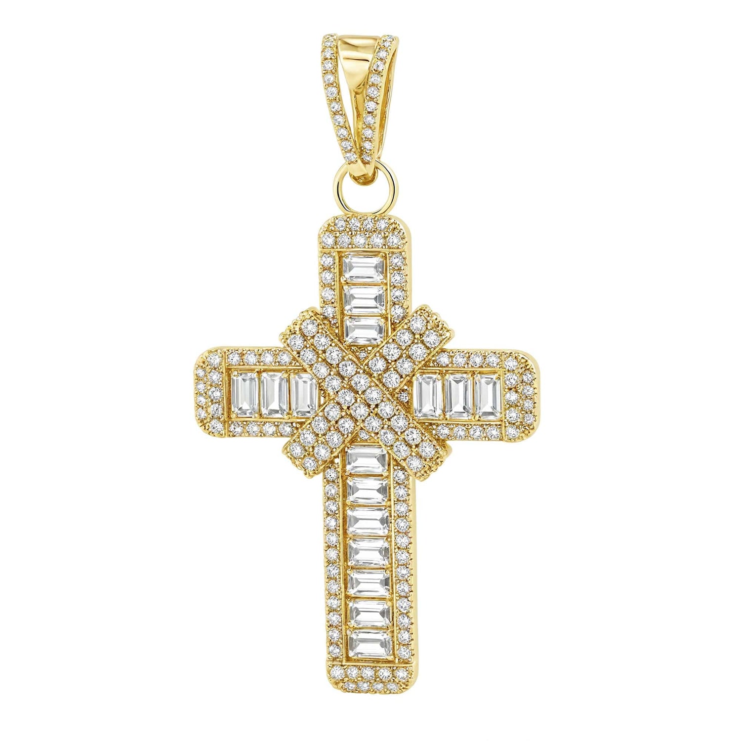 A Cross with Maximum Shine Diamond Baguette & Diamond Cross Pendant - Gold