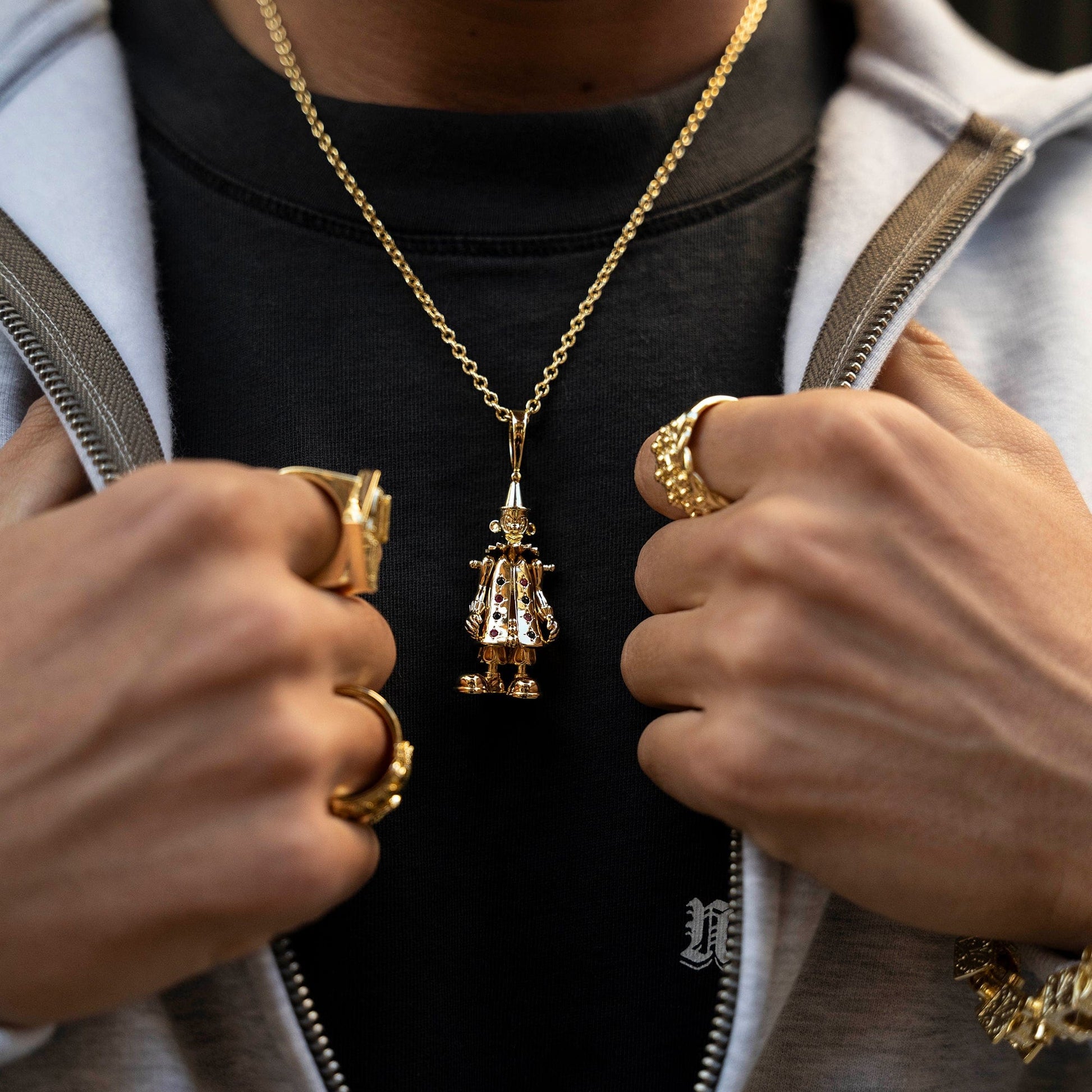 Add a Chain to Save Emerald Clown Pendant - Gold