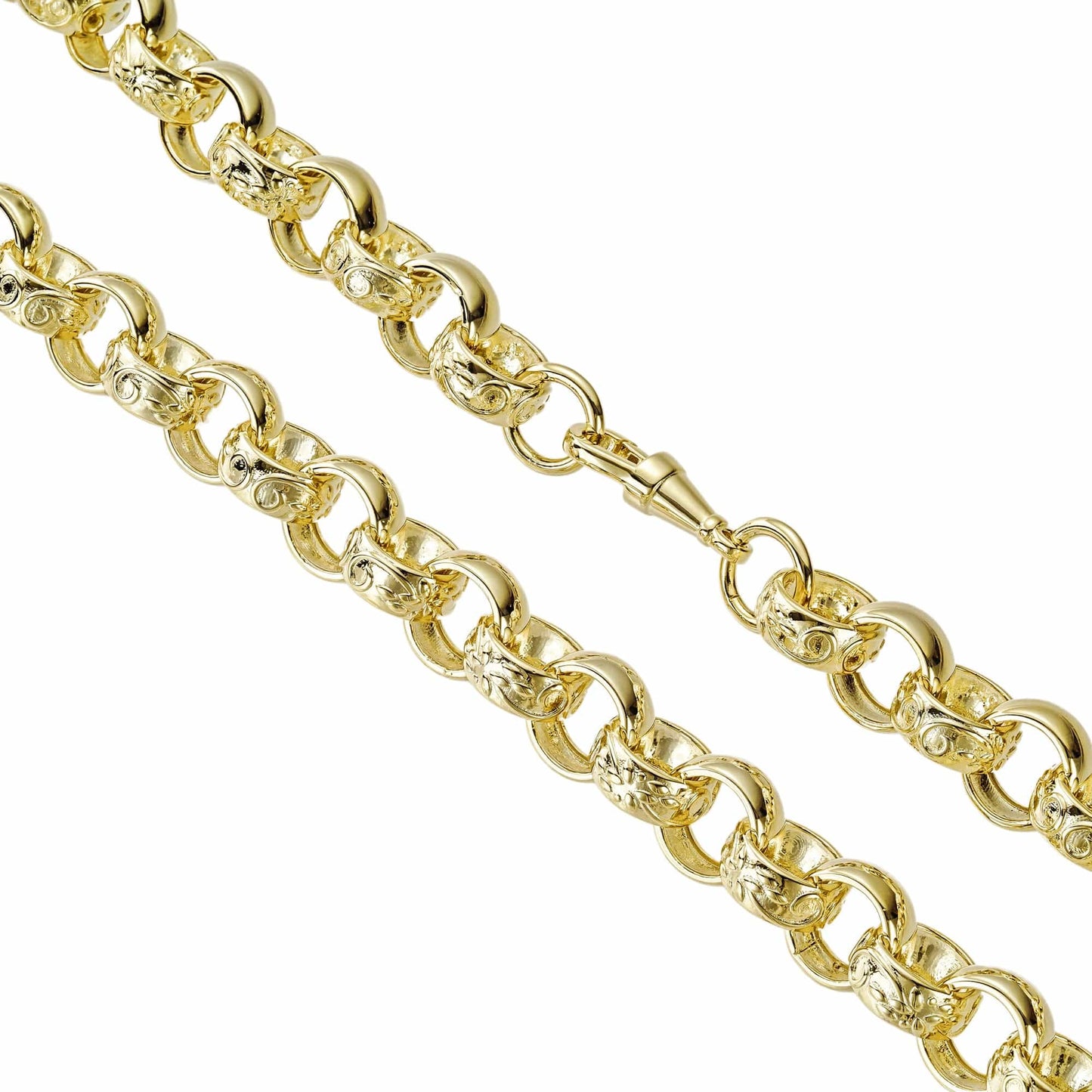 Bold Gold Finish Bracelets 24" / Gold Pattern & Plain Belcher Chain 13mm - Gold