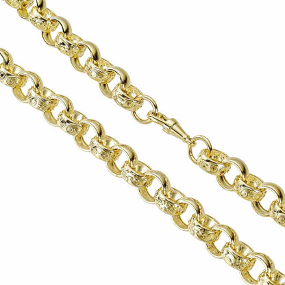 Bold Gold Finish Bracelets 24" / Gold Pattern & Plain Belcher Chain 13mm - Gold