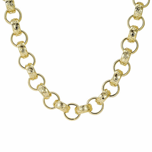 Bold Gold Finish Bracelets 24" / Gold Pattern & Plain Belcher Chain 13mm - Gold