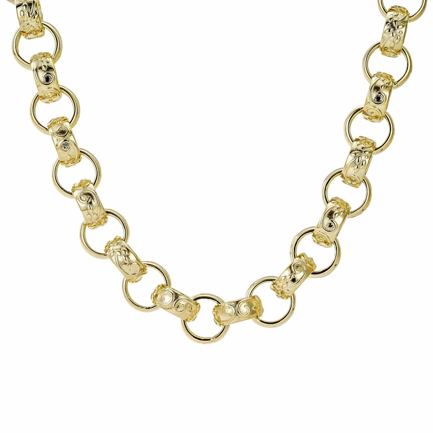 Bold Gold Finish Bracelets 24" / Gold Pattern & Plain Belcher Chain 13mm - Gold