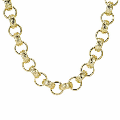 Bold Gold Finish Bracelets 24" / Gold Pattern & Plain Belcher Chain 13mm - Gold