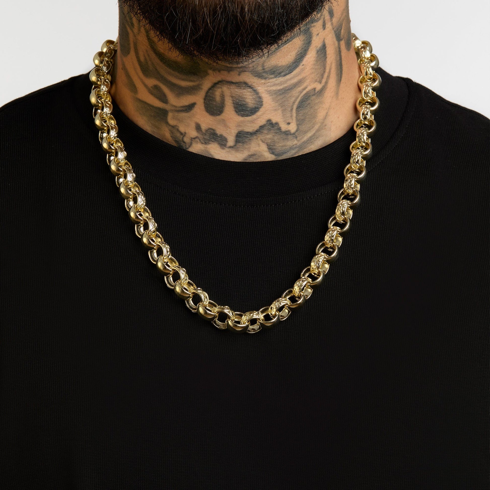 Bold Gold Finish Bracelets 24" / Gold Pattern & Plain Belcher Chain 13mm - Gold