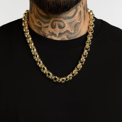 Bold Gold Finish Bracelets 24" / Gold Pattern & Plain Belcher Chain 13mm - Gold