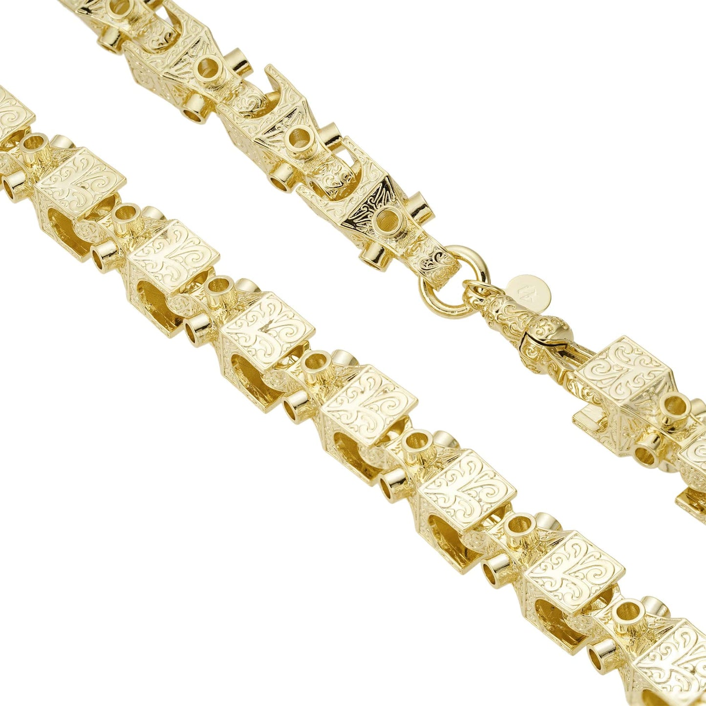 solid Italian-made Bracelets 24" / Gold Patterned Lego Chain 12mm - Gold (Albert Clasp)