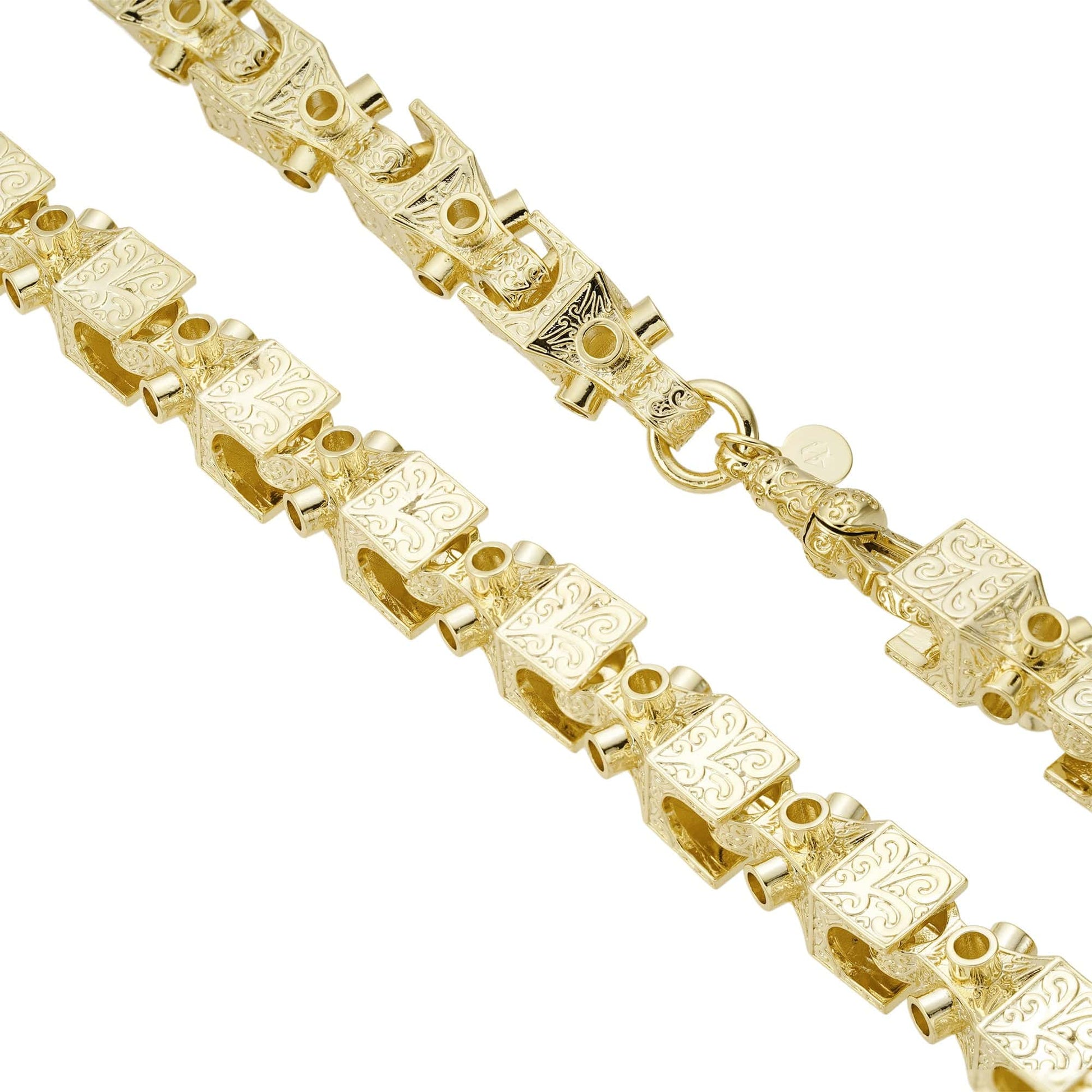 solid Italian-made Bracelets 24" / Gold Patterned Lego Chain 12mm - Gold (Albert Clasp)