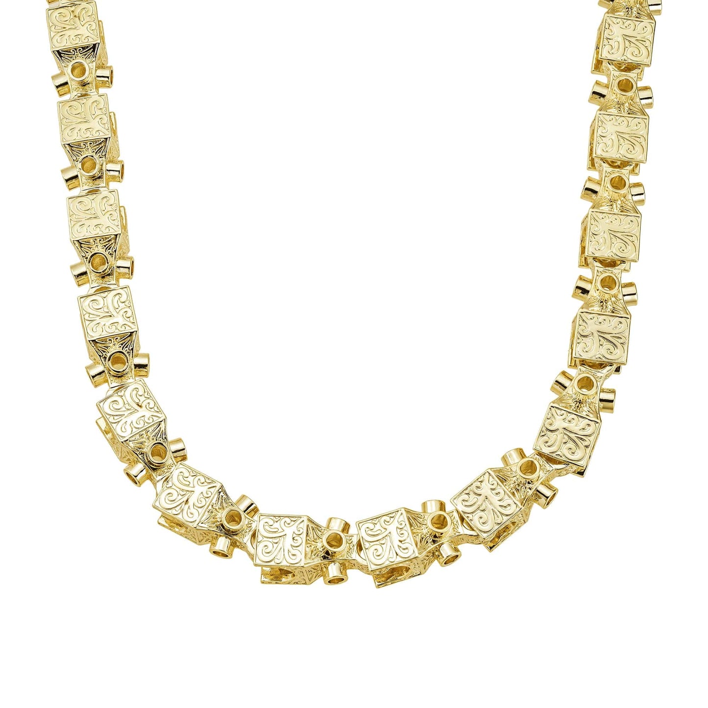 solid Italian-made Bracelets 24" / Gold Patterned Lego Chain 12mm - Gold (Albert Clasp)