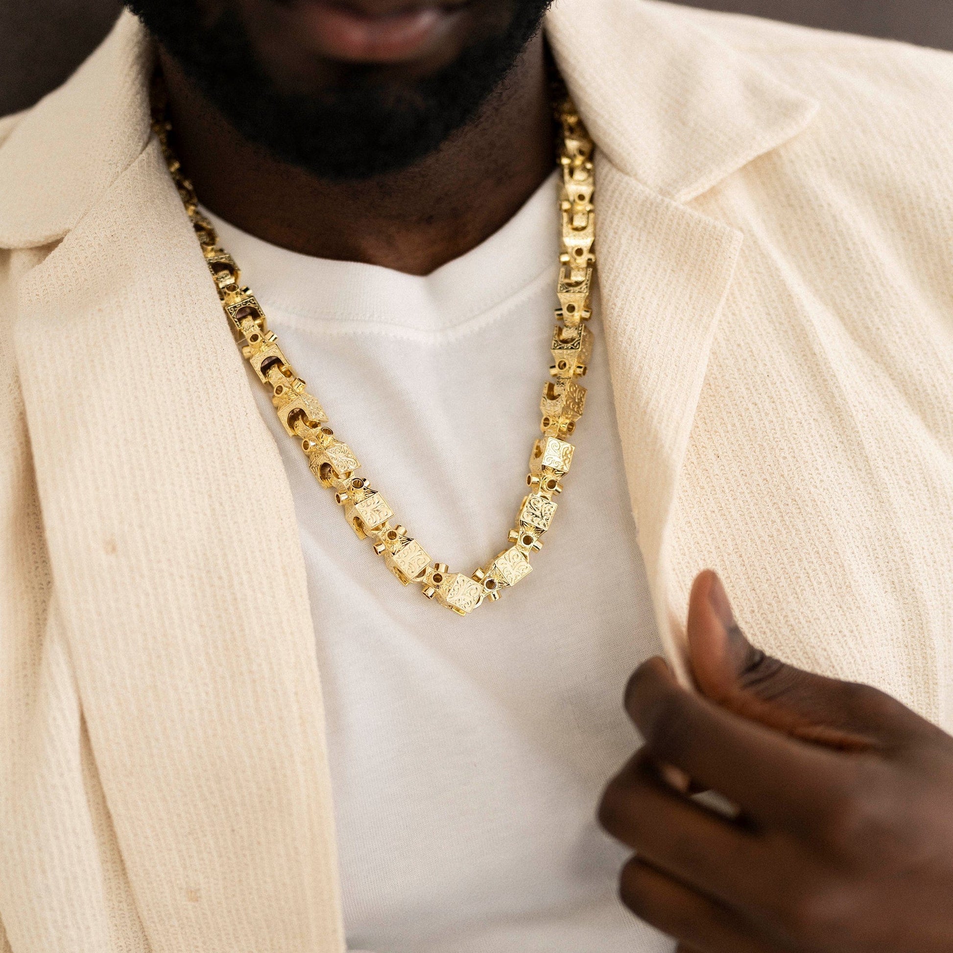 solid Italian-made Bracelets 24" / Gold Patterned Lego Chain 12mm - Gold (Albert Clasp)