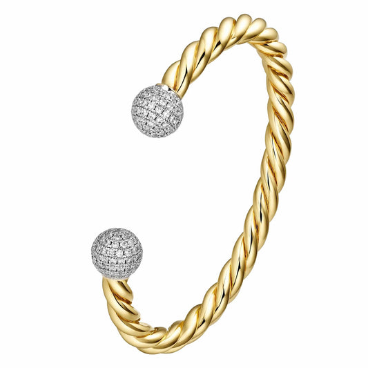 Perfect for Stacking Bracelets Gold / 7" to 8" Twisted Diamond Ball Torque Bangle 5mm - Gold
