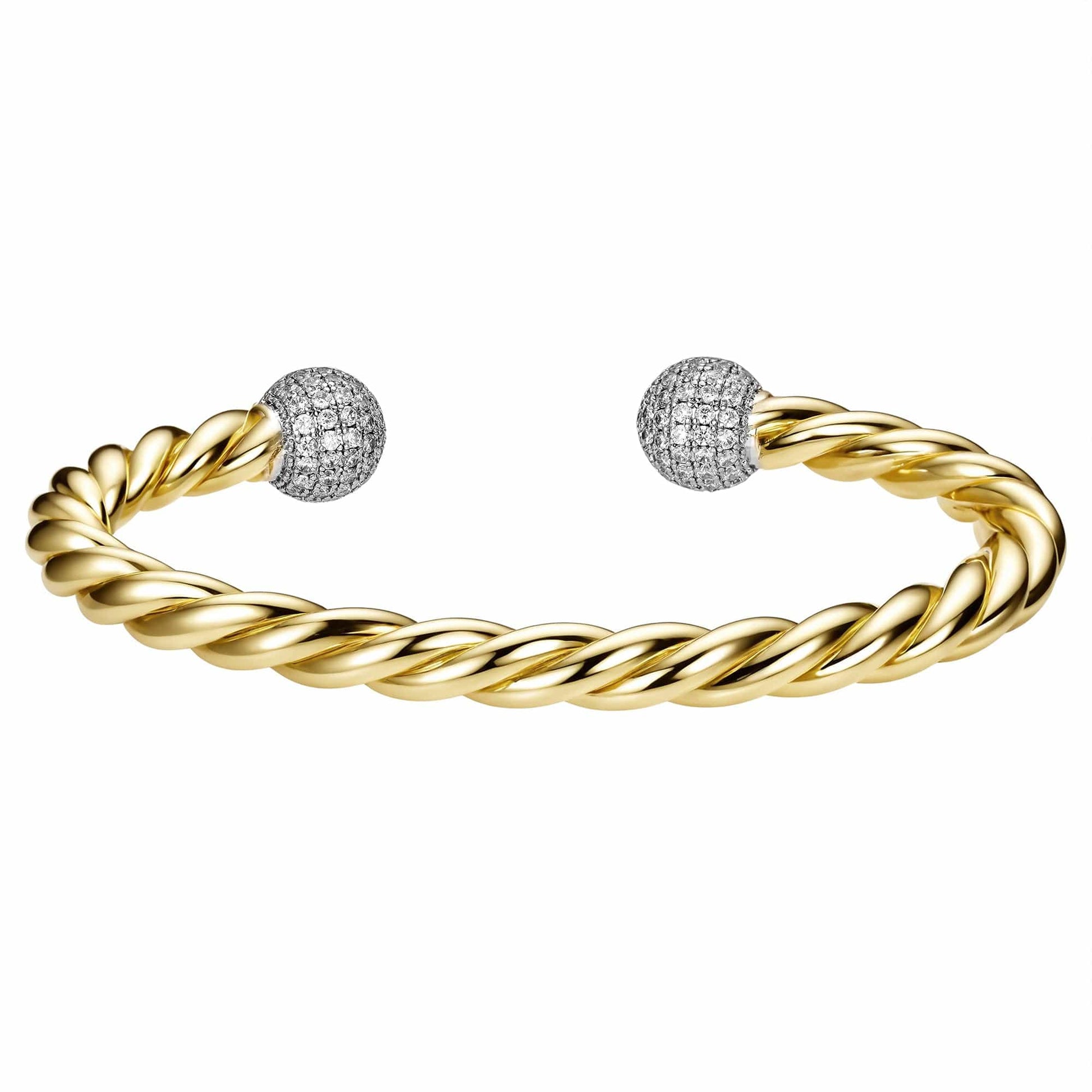 Perfect for Stacking Bracelets Gold / 7" to 8" Twisted Diamond Ball Torque Bangle 5mm - Gold