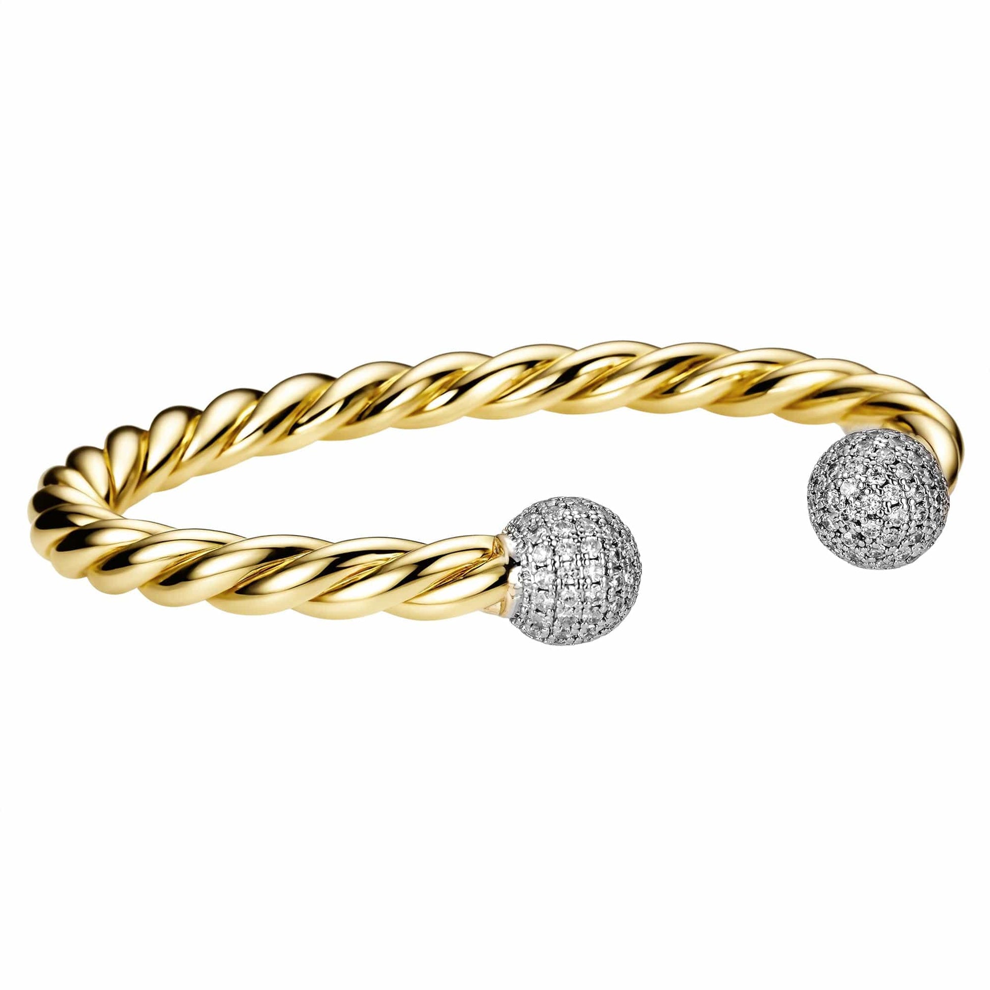 Perfect for Stacking Bracelets Gold / 7" to 8" Twisted Diamond Ball Torque Bangle 5mm - Gold