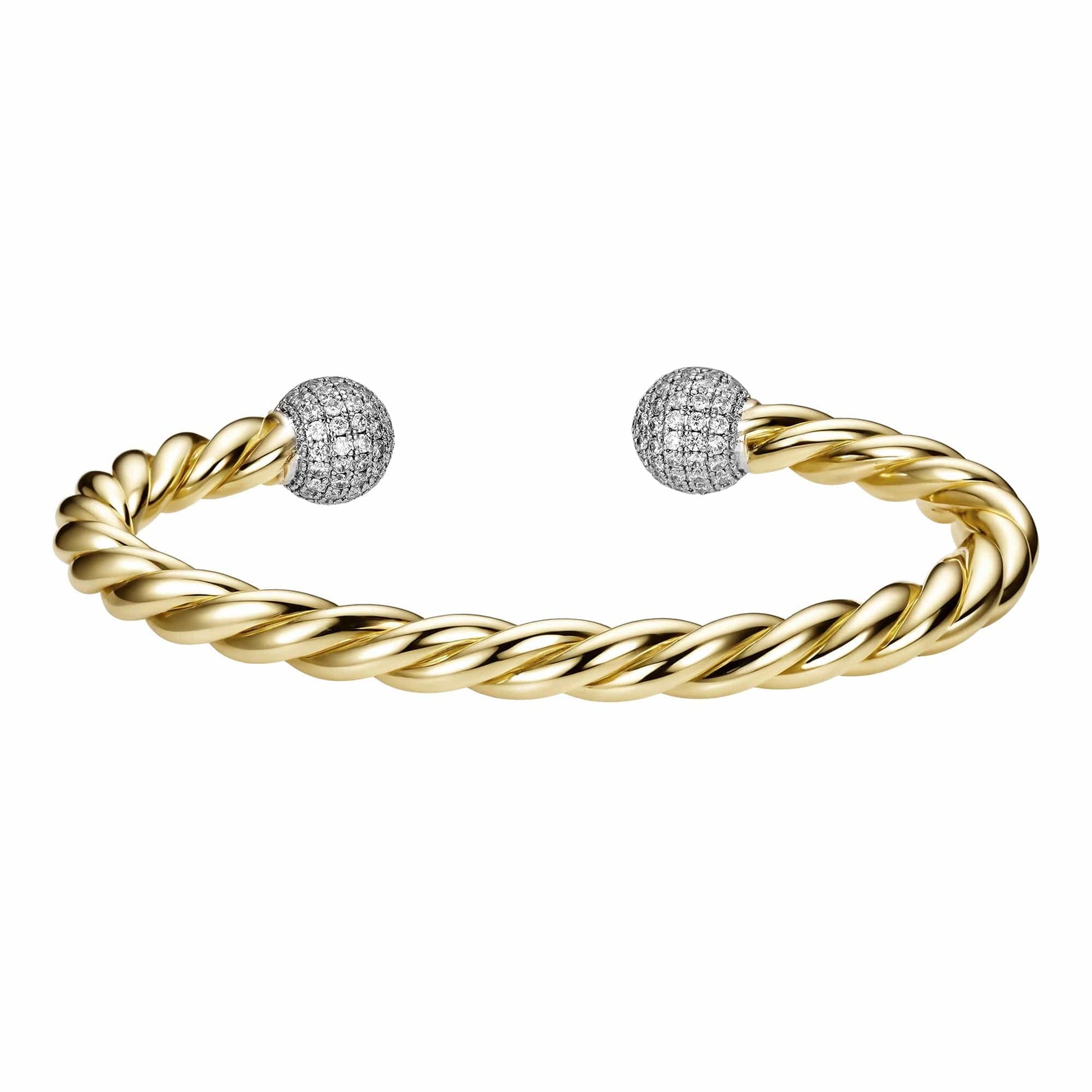 Perfect for Stacking Bracelets Gold / 7" to 8" Twisted Diamond Ball Torque Bangle 5mm - Gold