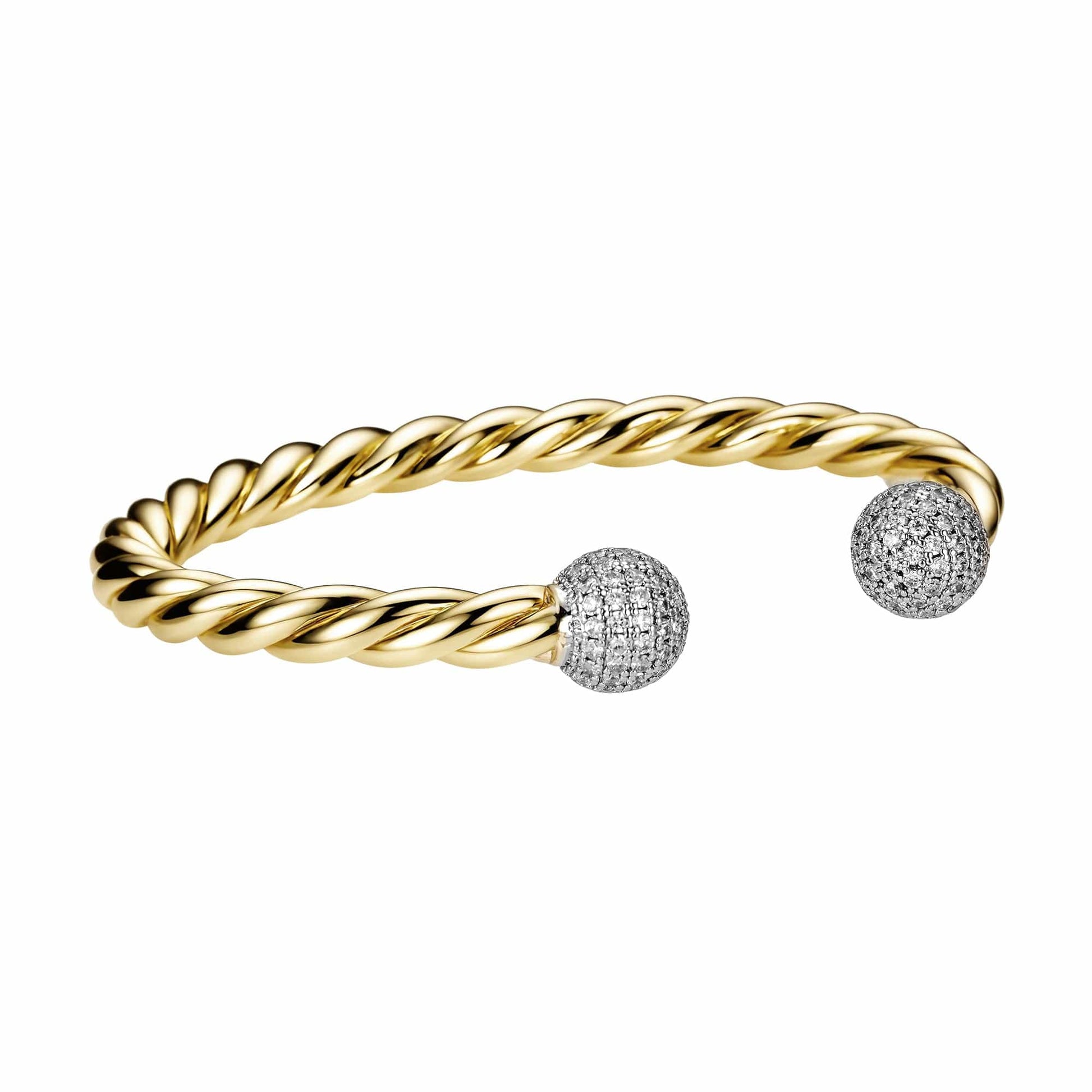 Perfect for Stacking Bracelets Gold / 7" to 8" Twisted Diamond Ball Torque Bangle 5mm - Gold