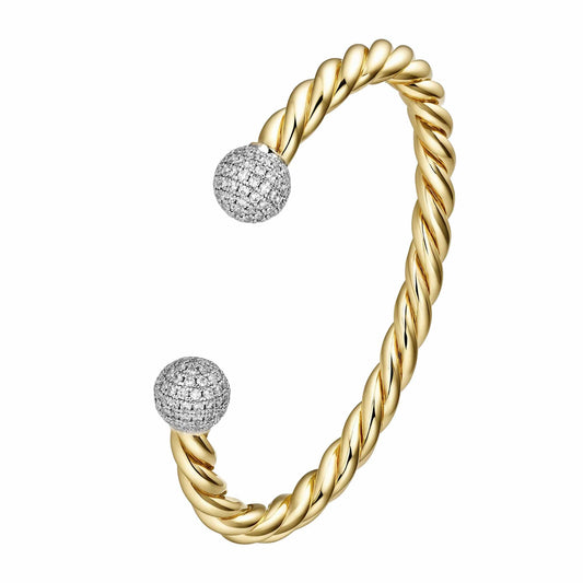 Perfect for Stacking Bracelets Gold / 7" to 8" Twisted Diamond Ball Torque Bangle 5mm - Gold