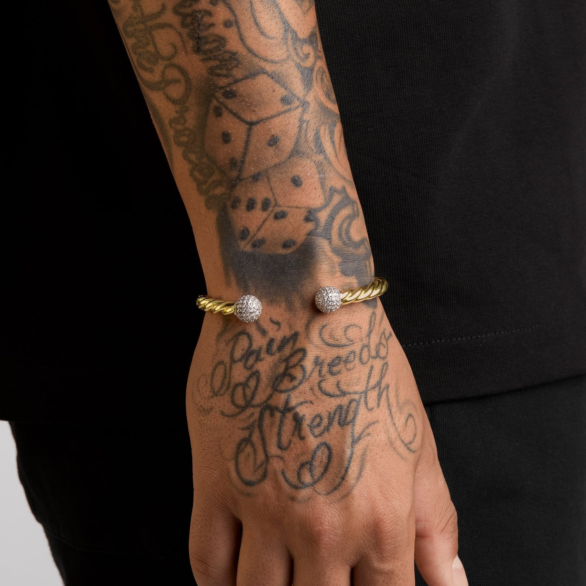 Perfect for Stacking Bracelets Gold / 7" to 8" Twisted Diamond Ball Torque Bangle 5mm - Gold