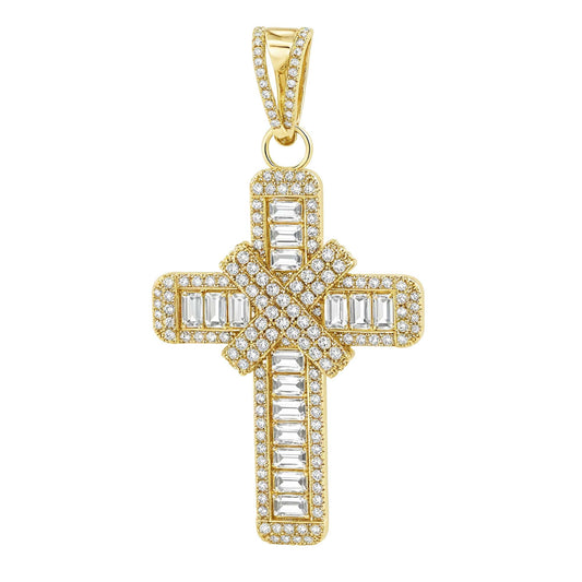 A Cross with Maximum Shine Diamond Baguette & Diamond Cross Pendant - Gold