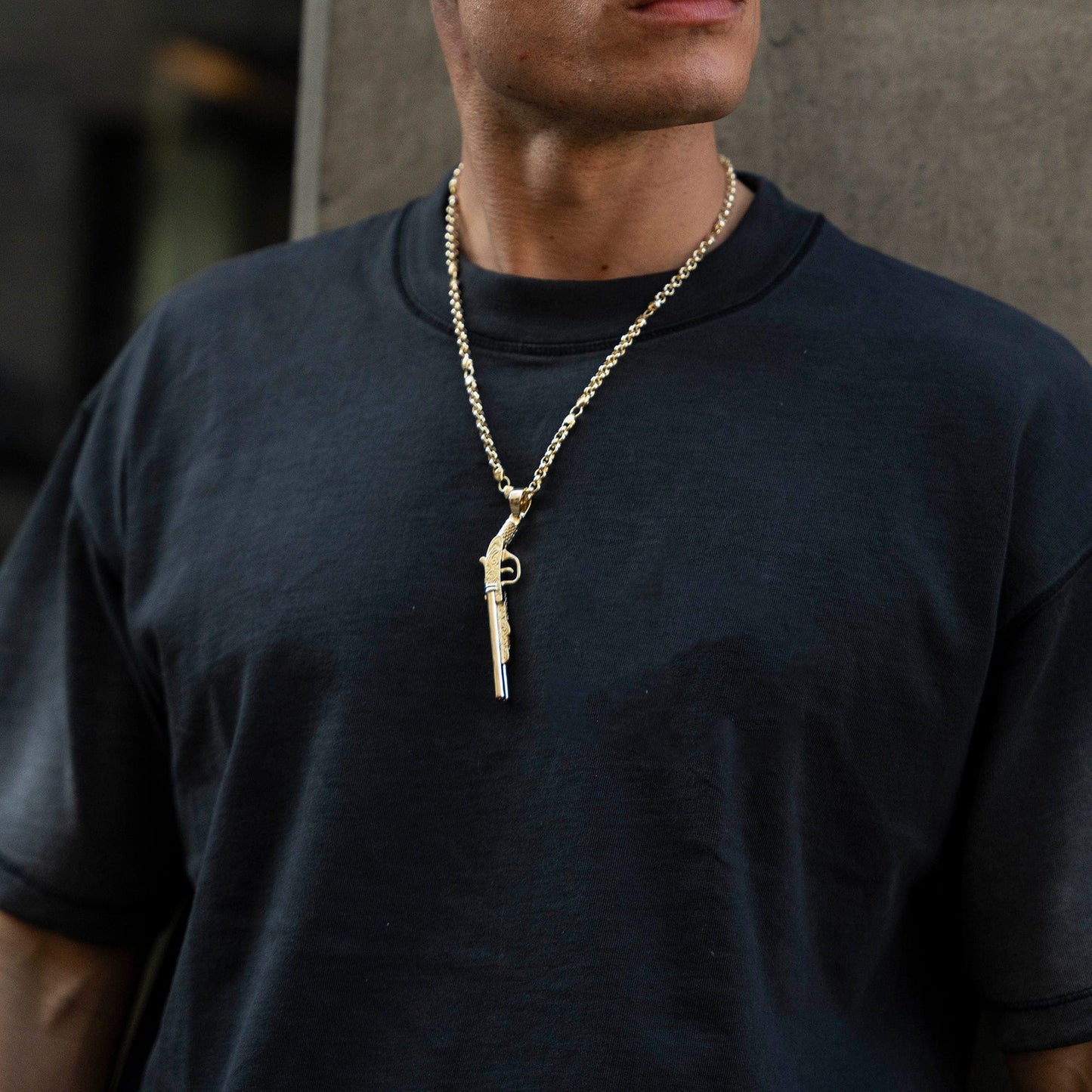 Add a Chain to Save Double Barrel Shotgun Pendant - Gold