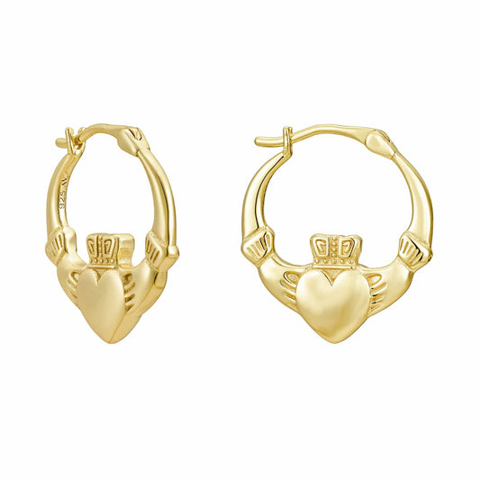 A Timeless Symbol of Love Earrings Gold Claddagh Heart & Crown Earrings - Gold
