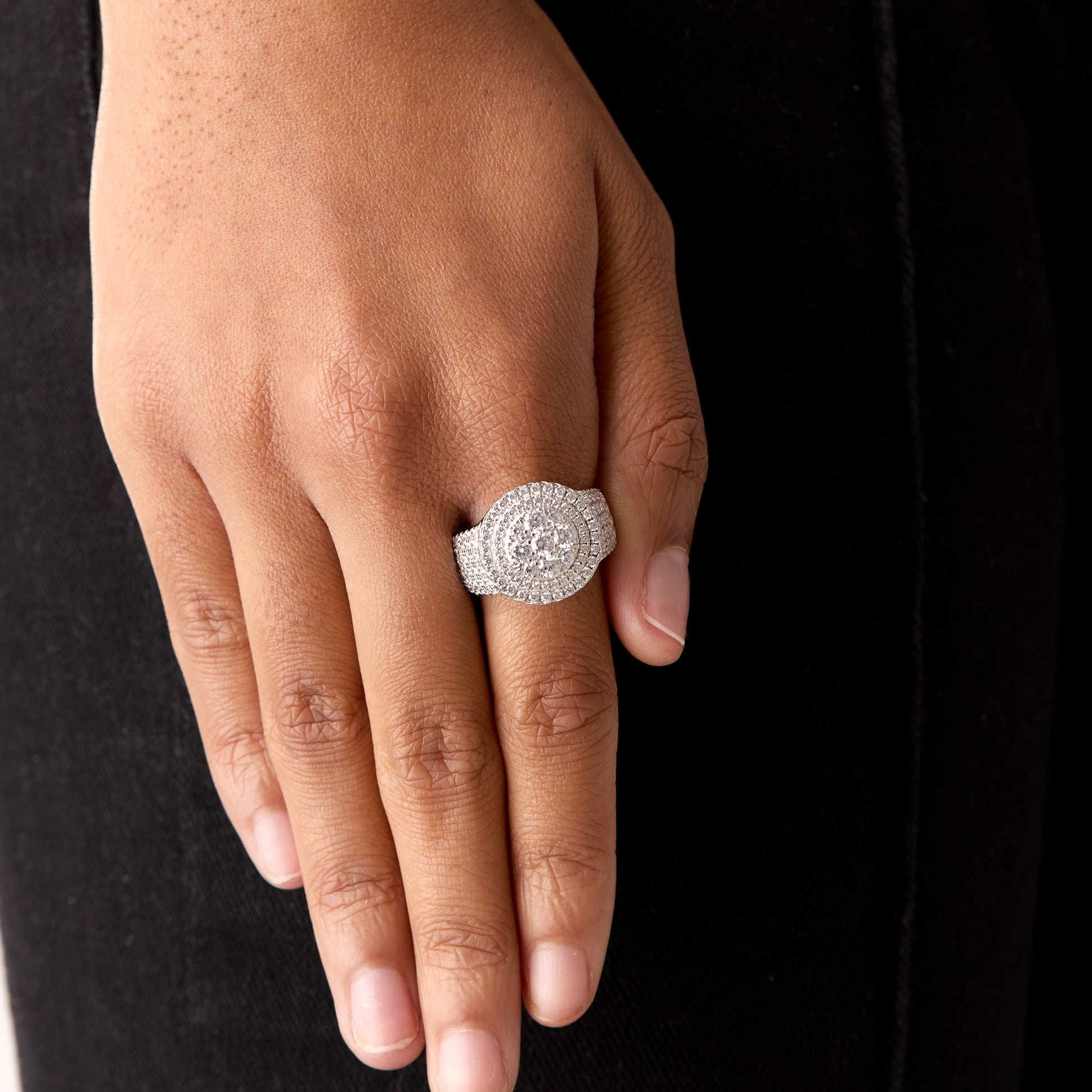 Radiant Pave Detailing Ring Diamond Round Cluster Ring - White Gold