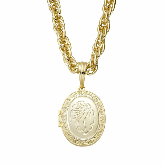 Love in Two-Toned Elegance Vintage Floral Oval Locket - Gold